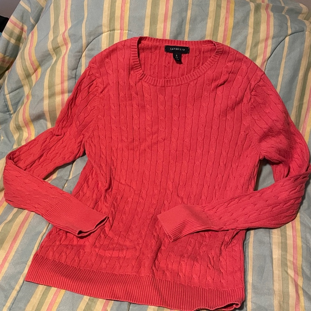 Lands' End Coral Cable Knit Sweater